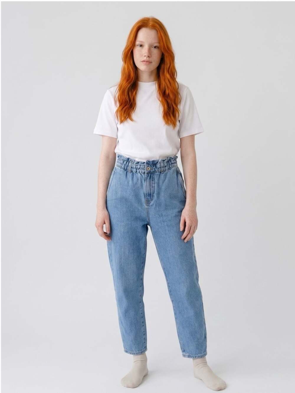Zara Paperbag Waist Mom Fit Denim Jeans Sz 2